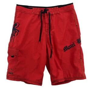Maui Rippers Shorts Mens 34 Red Boardshorts Surf Swim Octopus Cargo Zip Pocket